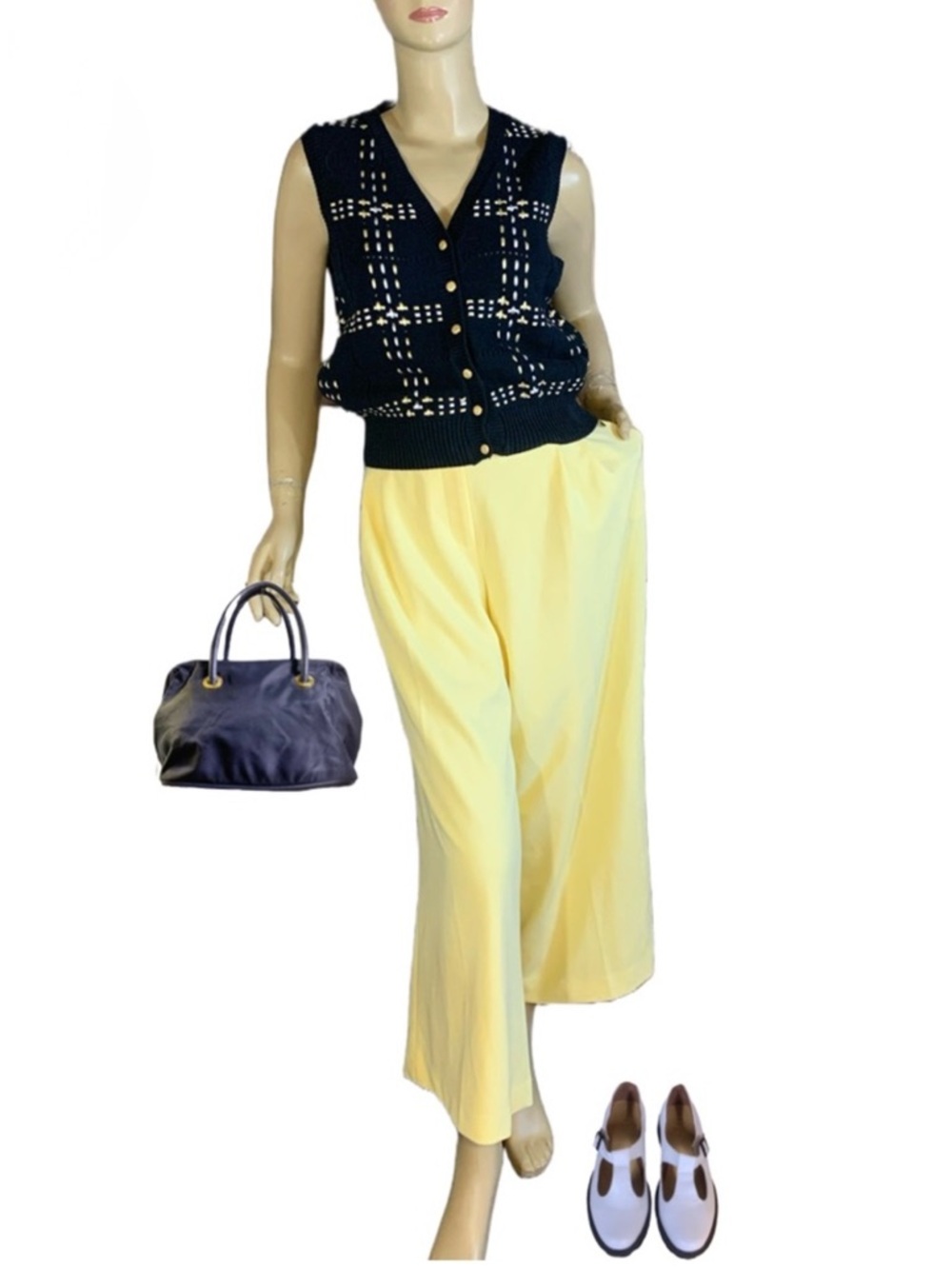 CALVIN KLEIN LEMONADE YELLOW WIDE LEG PLEATED FRONT TROUSERS (16)